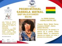 Gaby Vallejo, Premio Mundial Gabriela Mistral 2022 CIESART-Chile